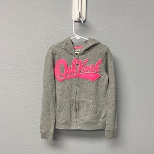 OshKosh B'gosh Girl’s Sz 10 Full Zip Gray Hoodie w/Pink Embroidery, GUC
